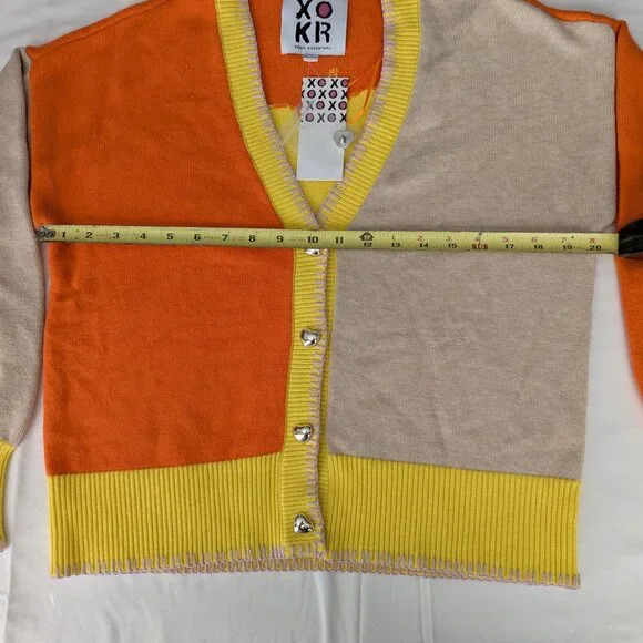 Kerri Rosenthal Radiant Sunshine Heart Color Block Cardigan Sweater Small NWT - Picture 4 of 8